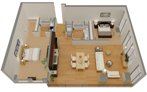 Floor plan for 2 beds, 2 baths, 1362 sqft